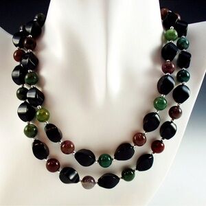 Onyx, Jasper, 925 Sterling Silver Necklace